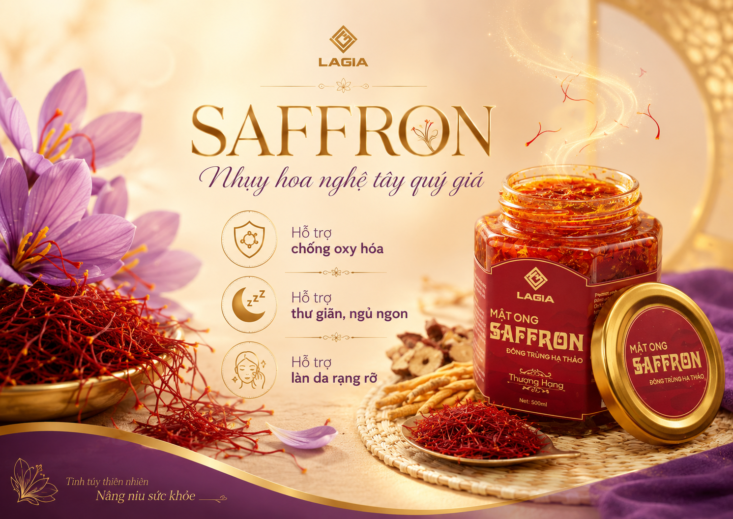 Saffron nhụy hoa nghệ tây quý giá hỗ trợ chống oxy hóa, thư giãn ngủ ngon, đẹp da