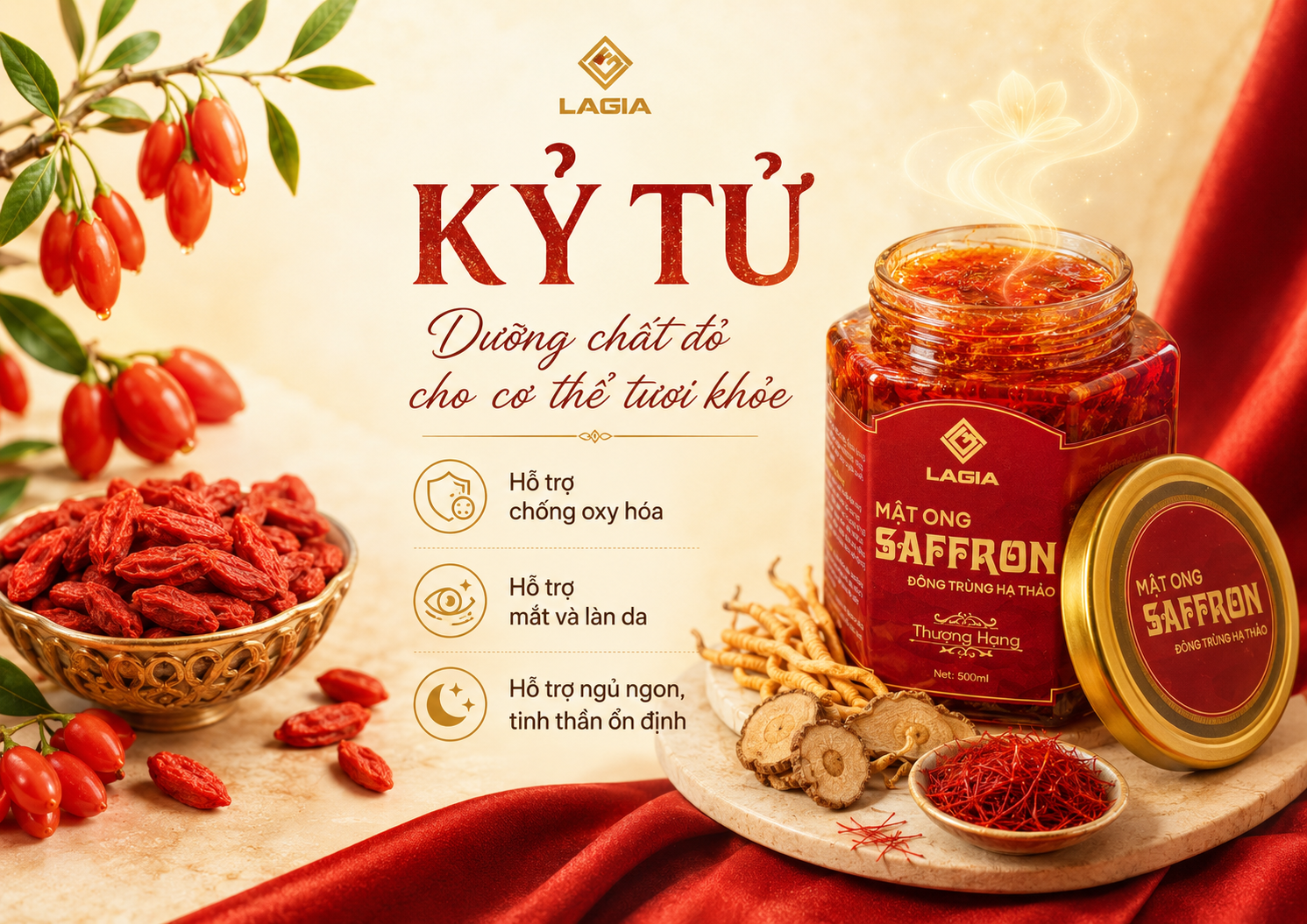 Kỷ tử dưỡng chất đỏ hỗ trợ chống oxy hóa, tốt cho mắt và làn da, ngủ ngon