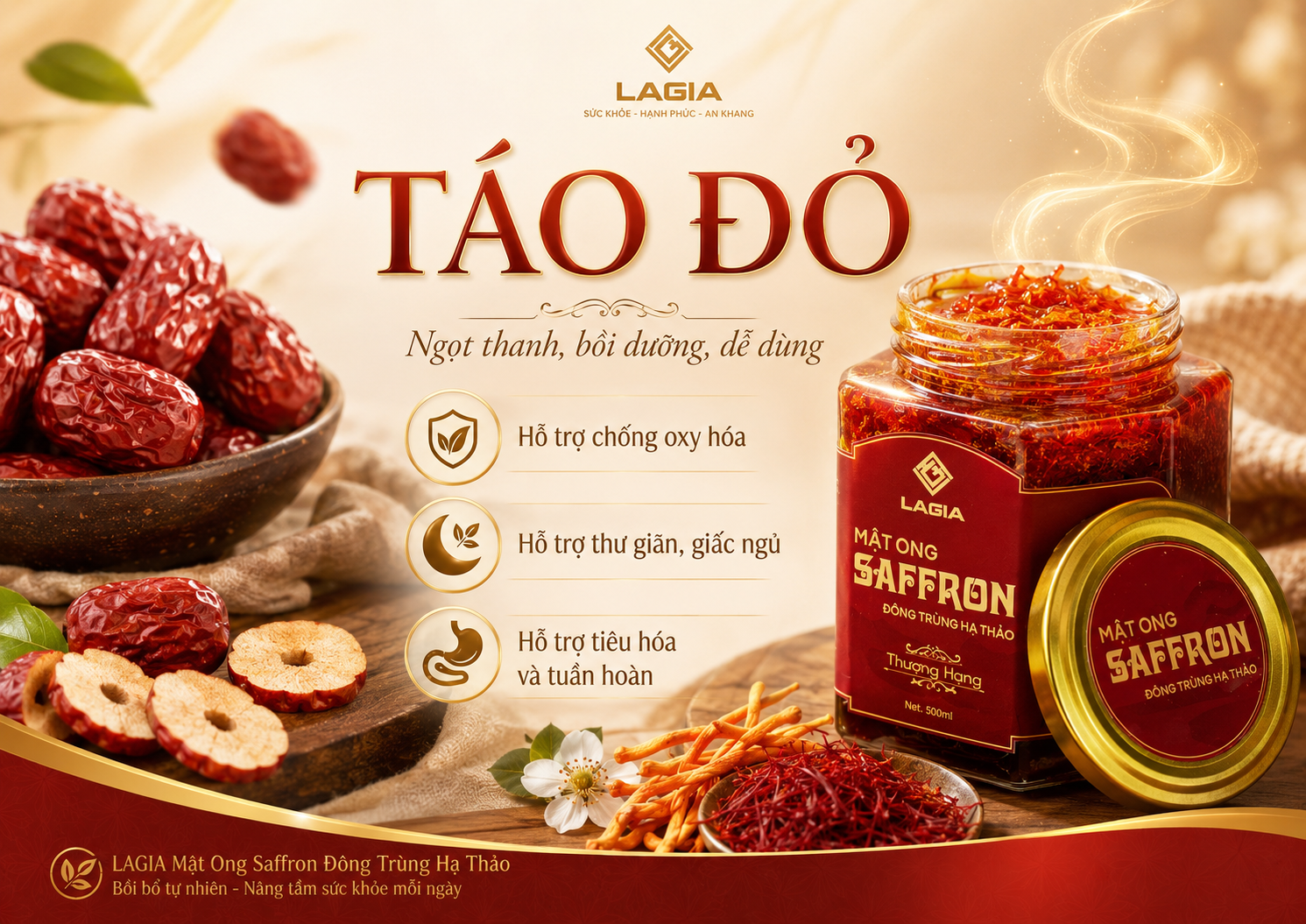 Táo đỏ ngọt thanh bồi dưỡng hỗ trợ bổ khí huyết, an thần, tốt cho tiêu hóa